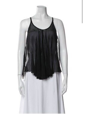 fleur du mal Authentic Solid Black Sheer 100% Silk Flowy Luxury Tank Cami Top Xs